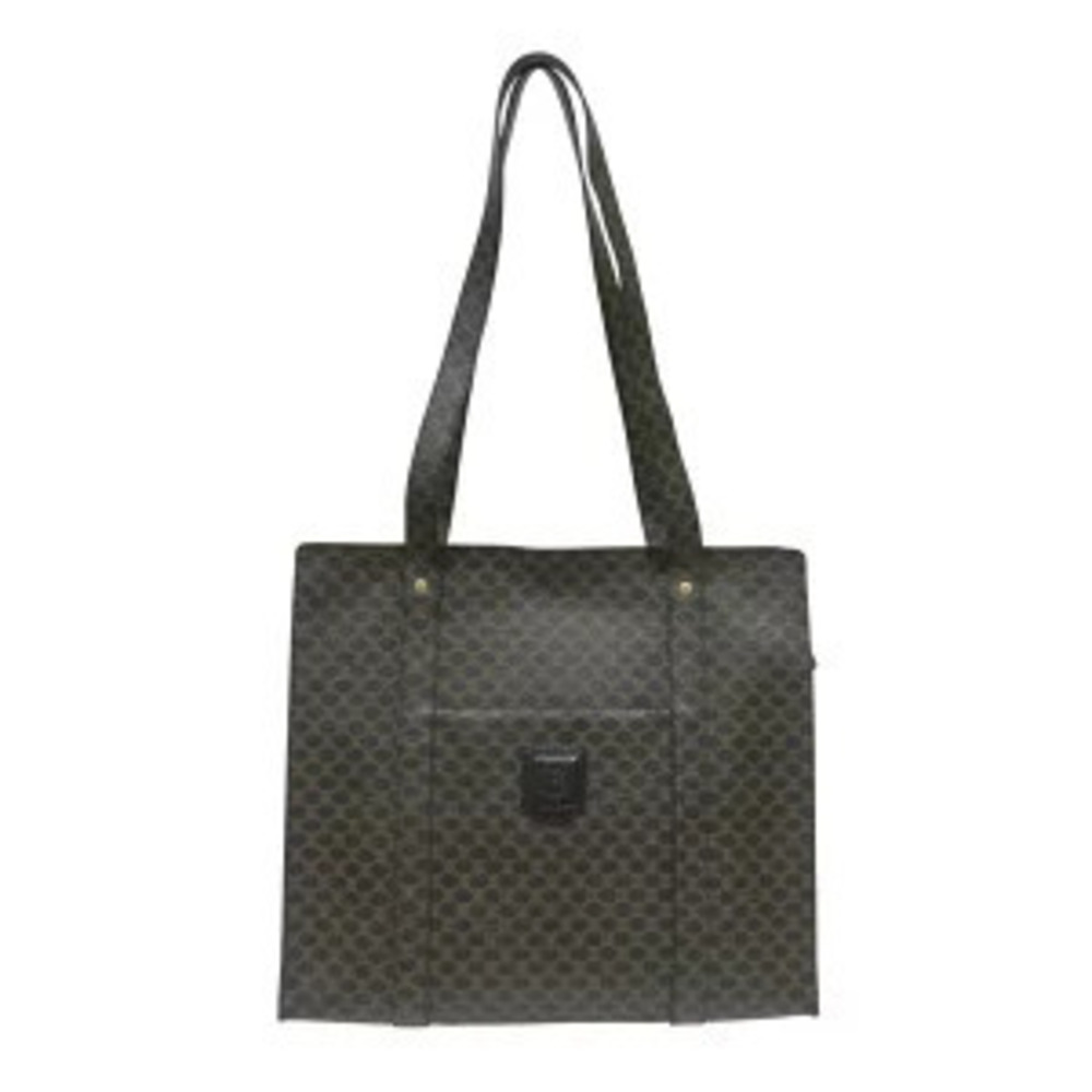Celine Macadam Tote Bag Black Brown Leather